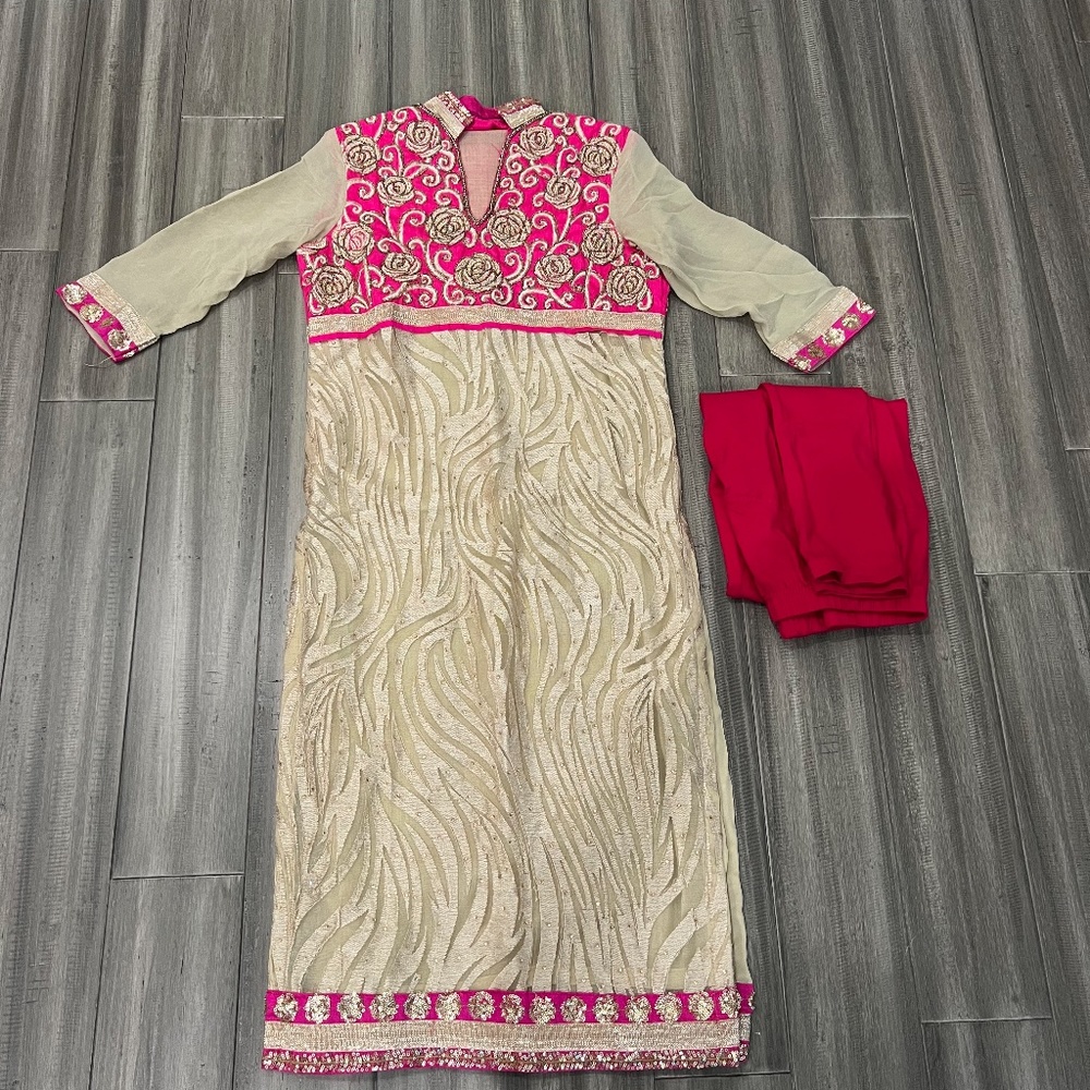 Unique 2-piece Pink & Gold Long Salwar Top!